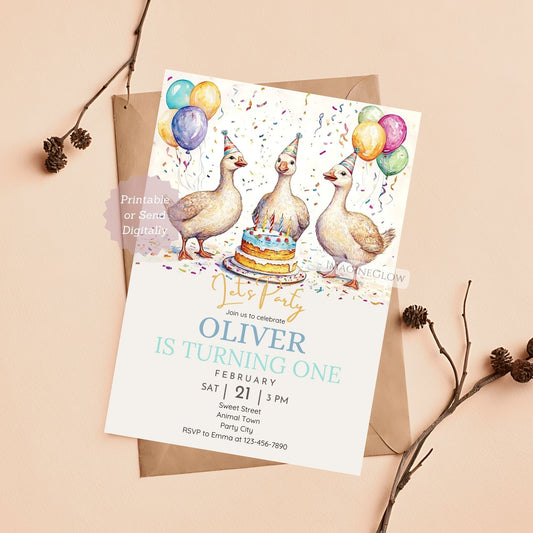 One Silly Goose Birthday Invitation funny farm theme.