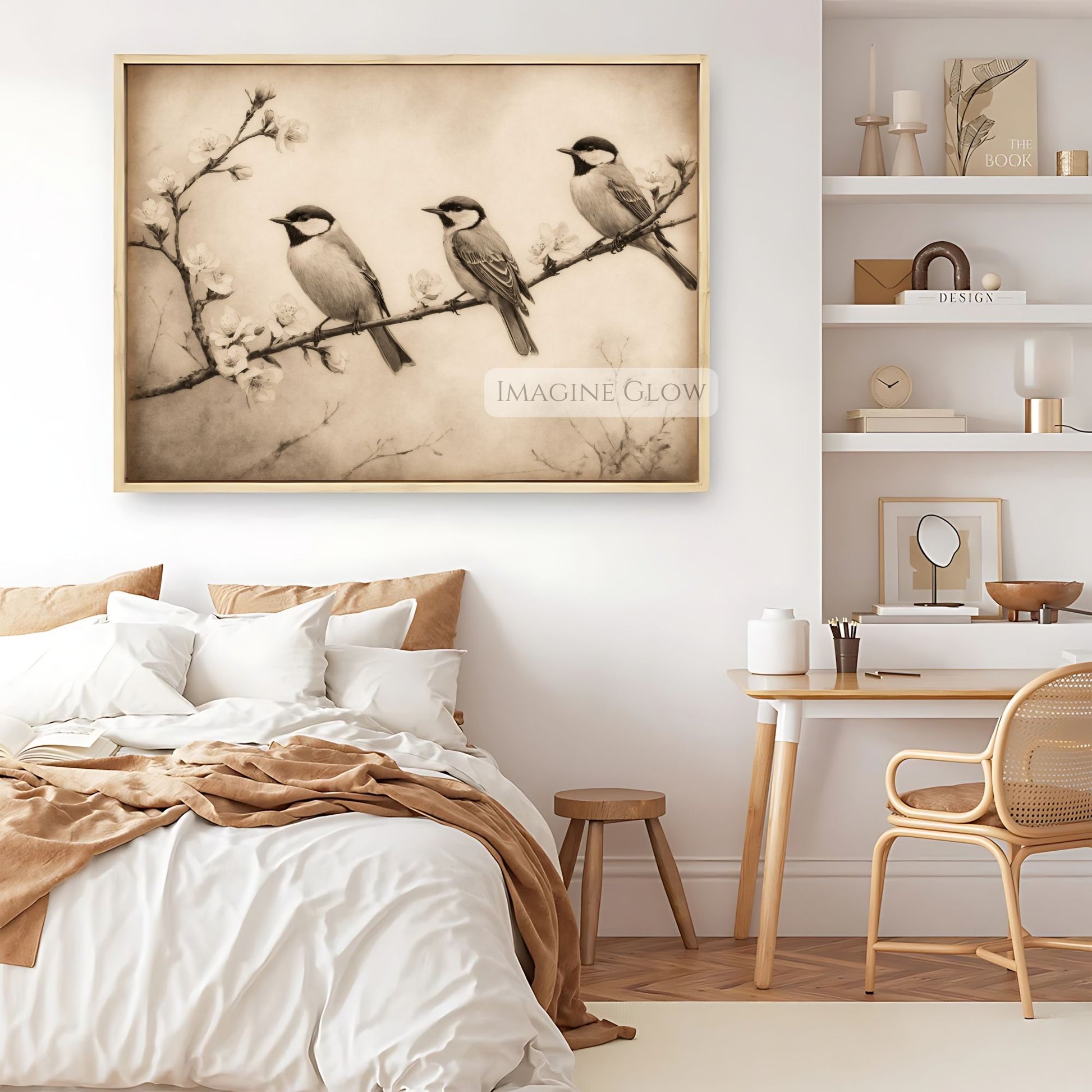 Delicate bird illustration for antique home decor
