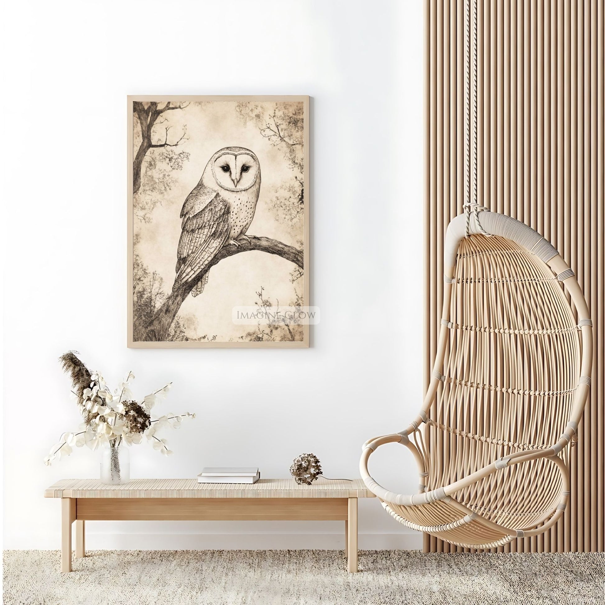 Vintage wildlife owl drawing art for nature lovers.