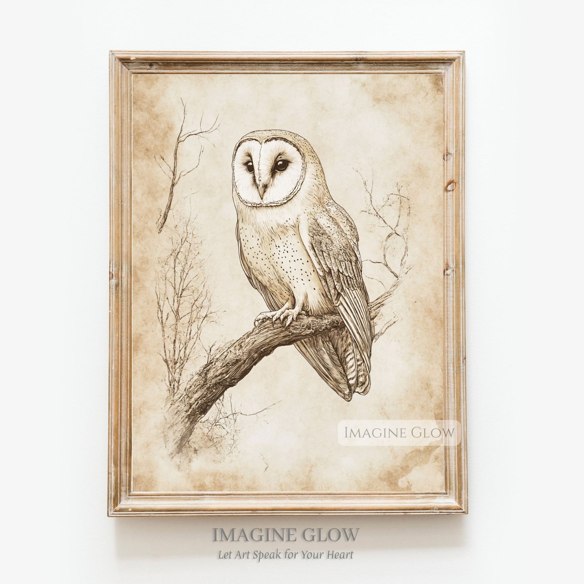 Hand-drawn vintage owl sketch for rustic home decor.