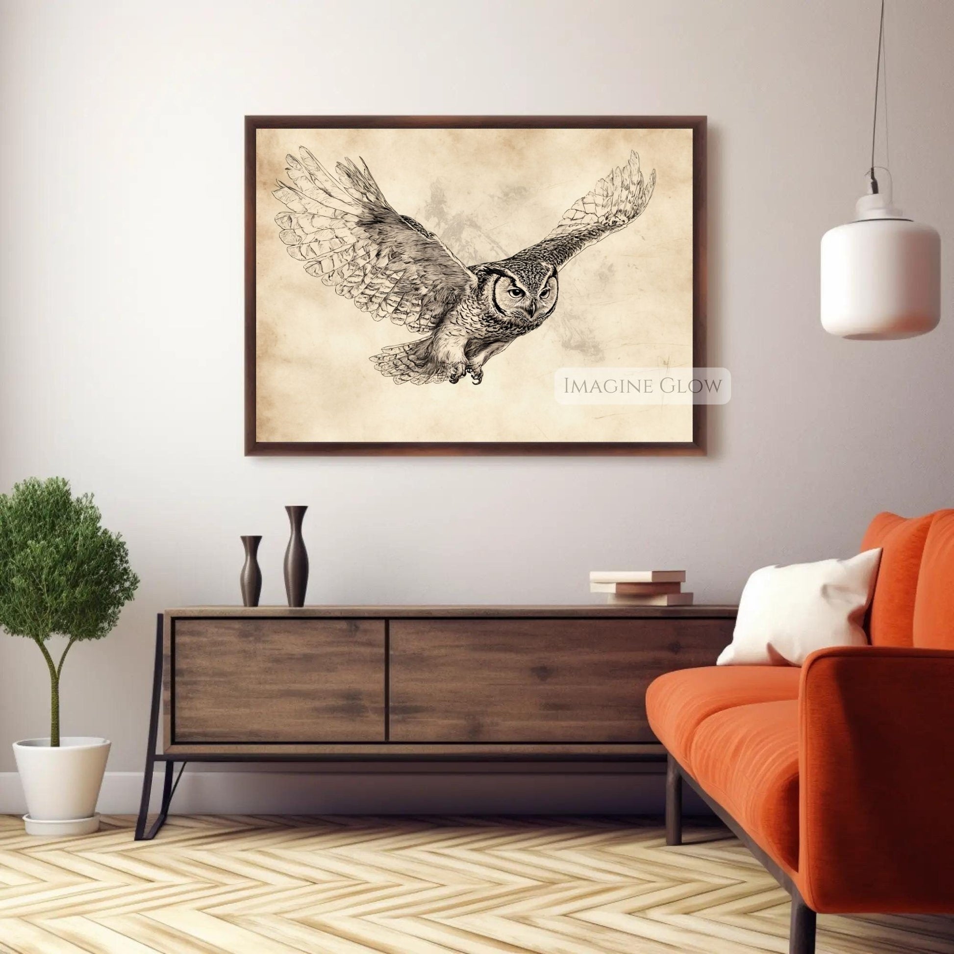 Hand-drawn owl illustration in vintage style.