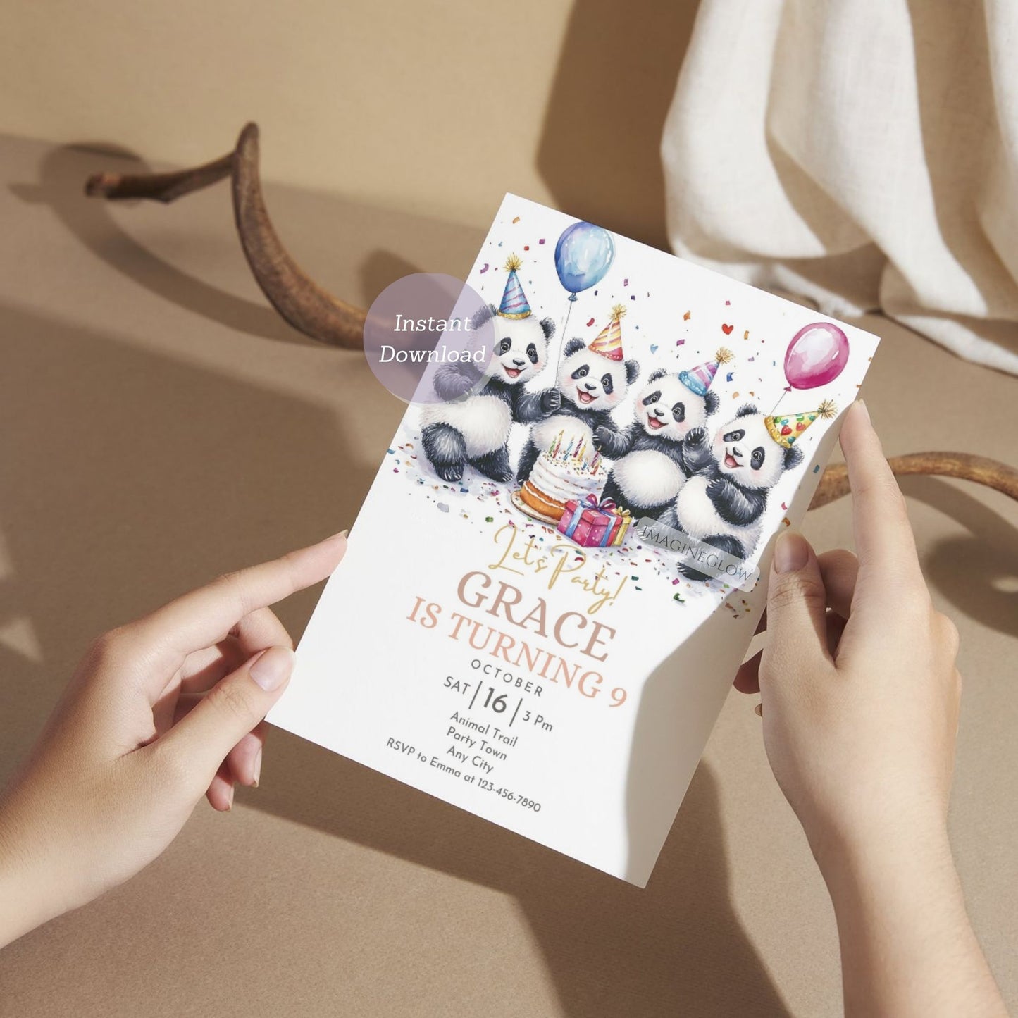 Personalized Panda Birthday Invitation - Customizable