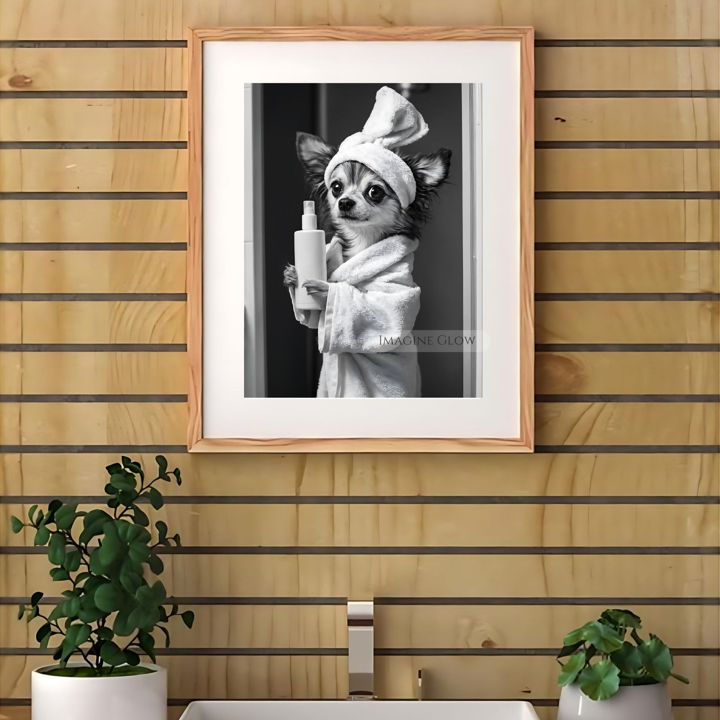 Elegant Papillon bathrobe photo art for bathroom walls