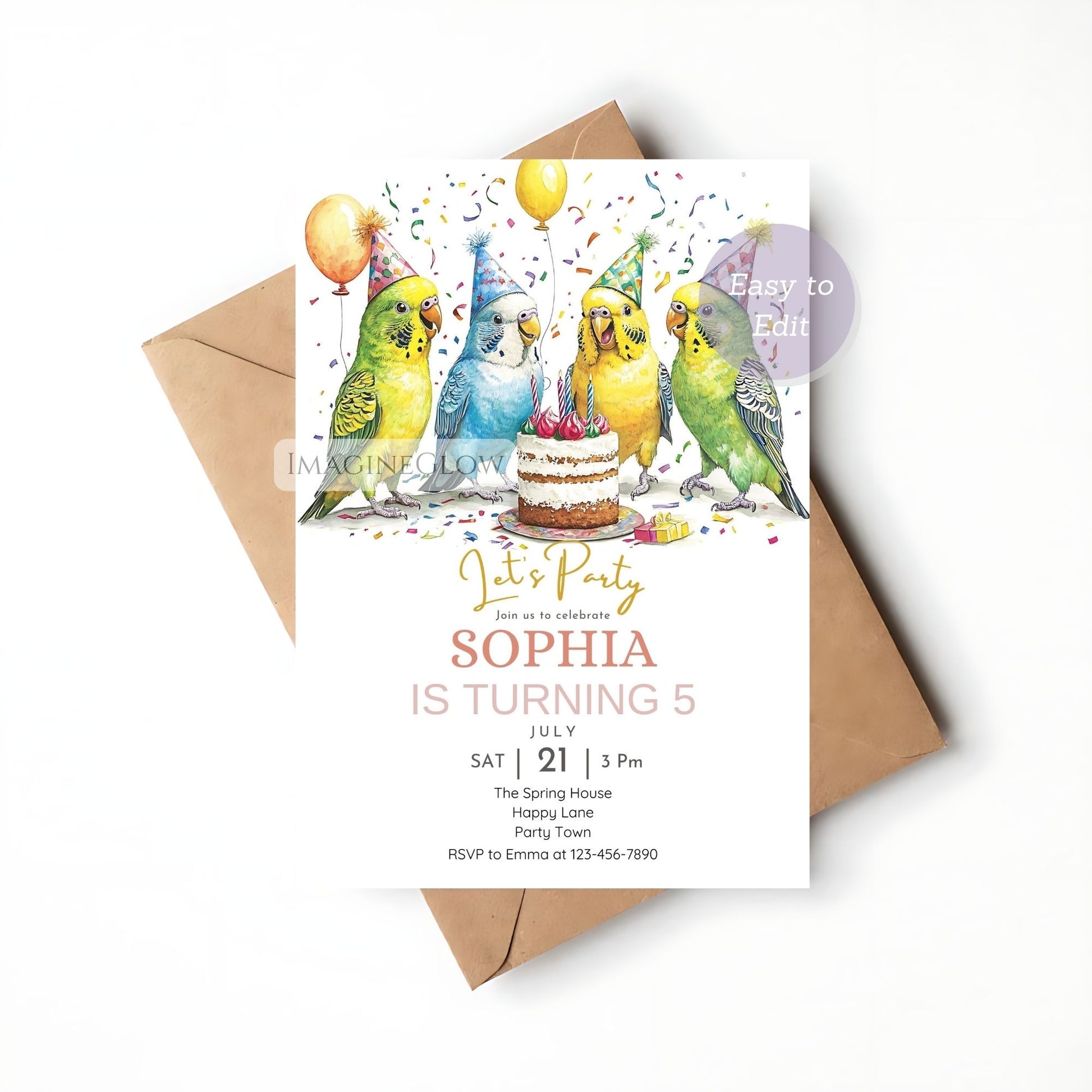 Tropical parakeet birthday invitation design