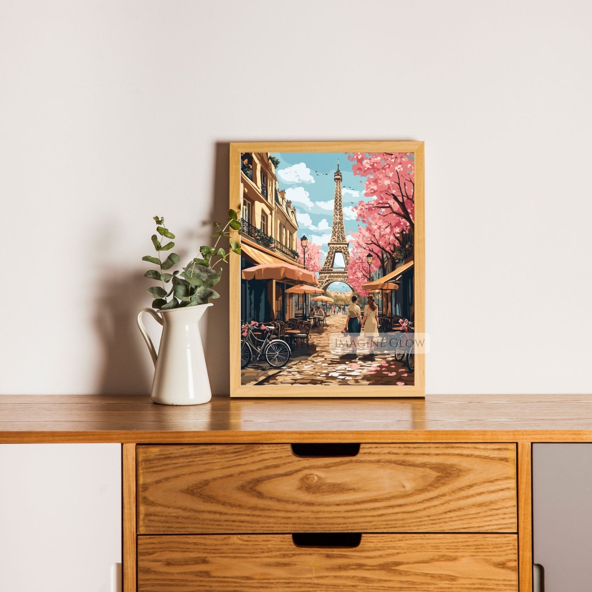 Eiffel Tower wall art with a Parisian springtime vibe.