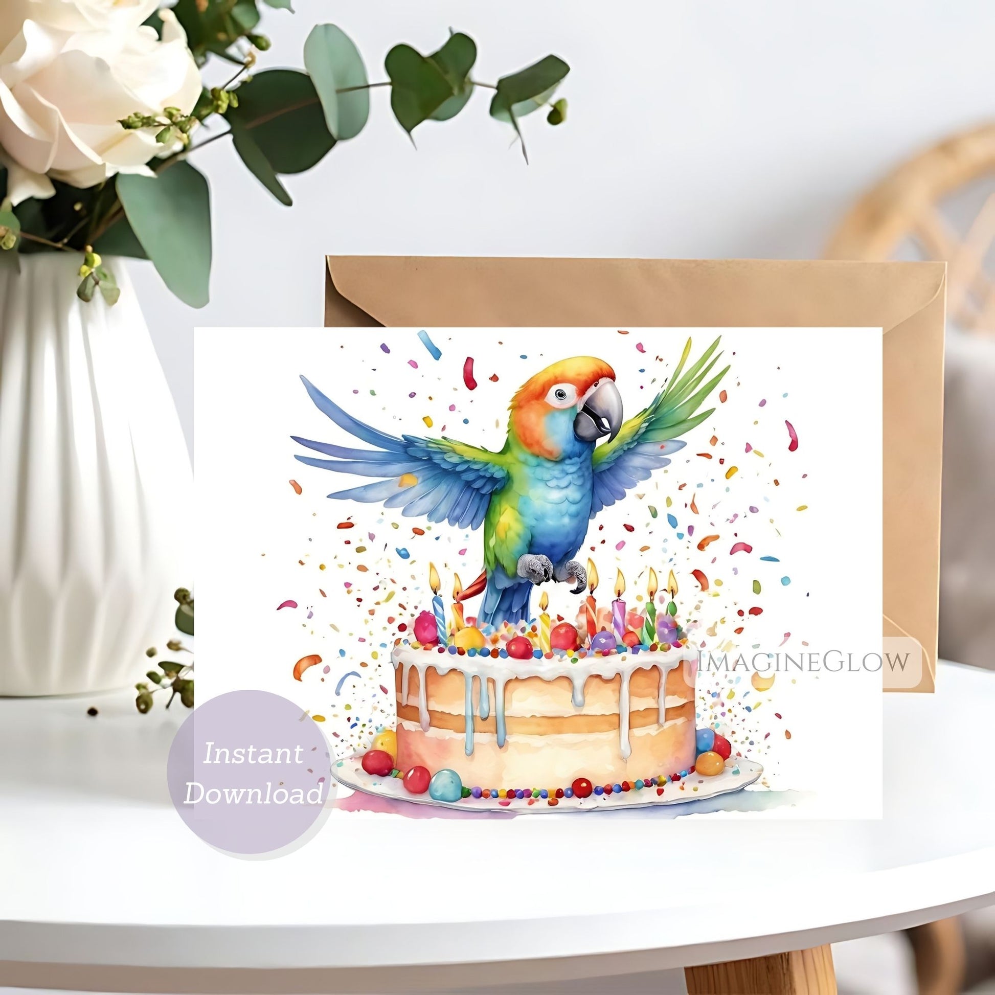 parrot birthday card printable
colorful bird birthday greeting