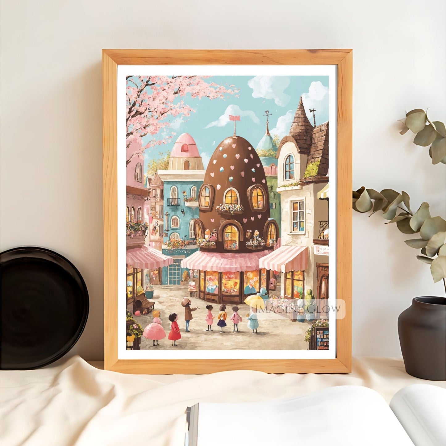 Enchanting Easter village with candy eggs and seasonal decorations