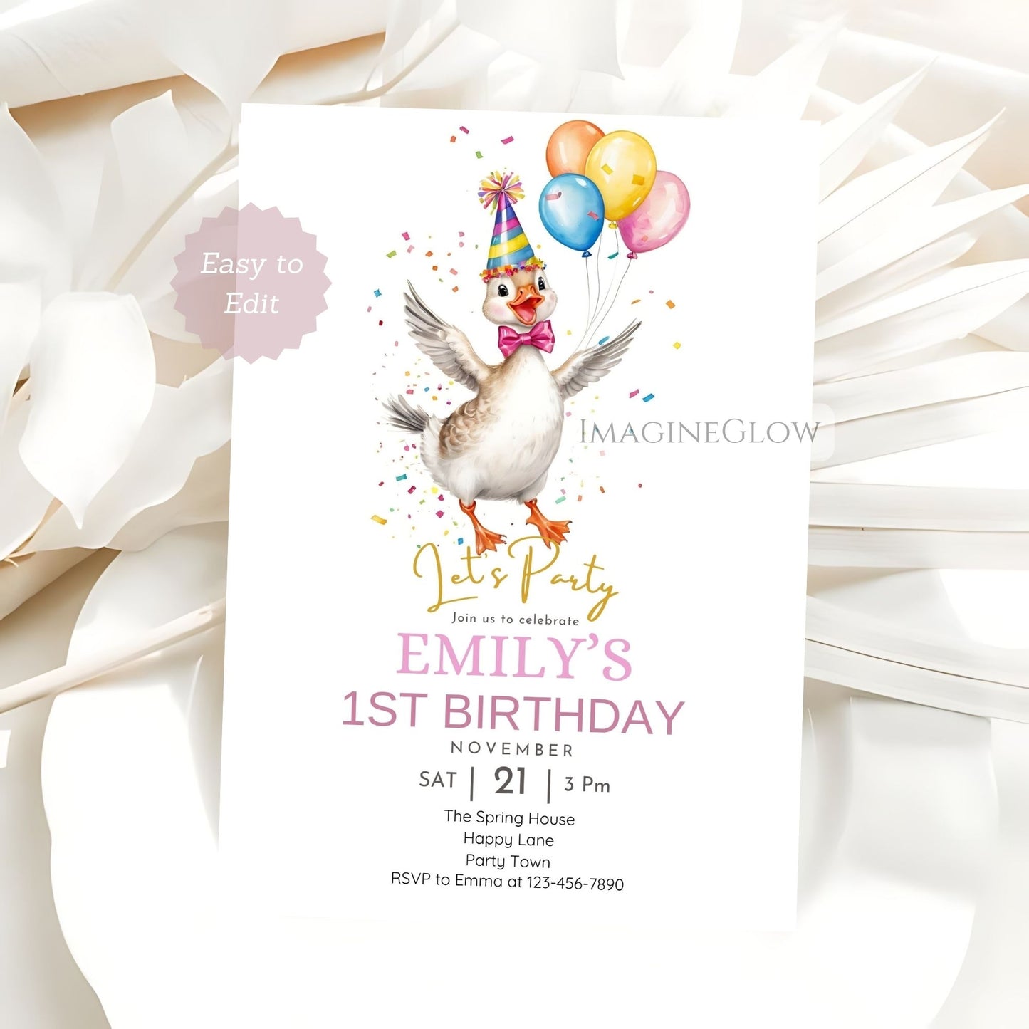 editable barnyard goose birthday invitation