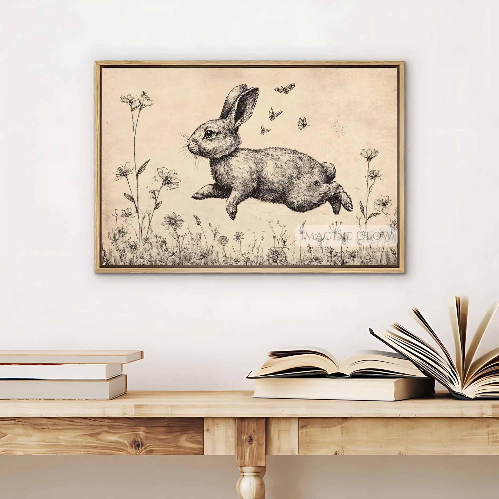 Bunny in a wildflower meadow vintage wall art.