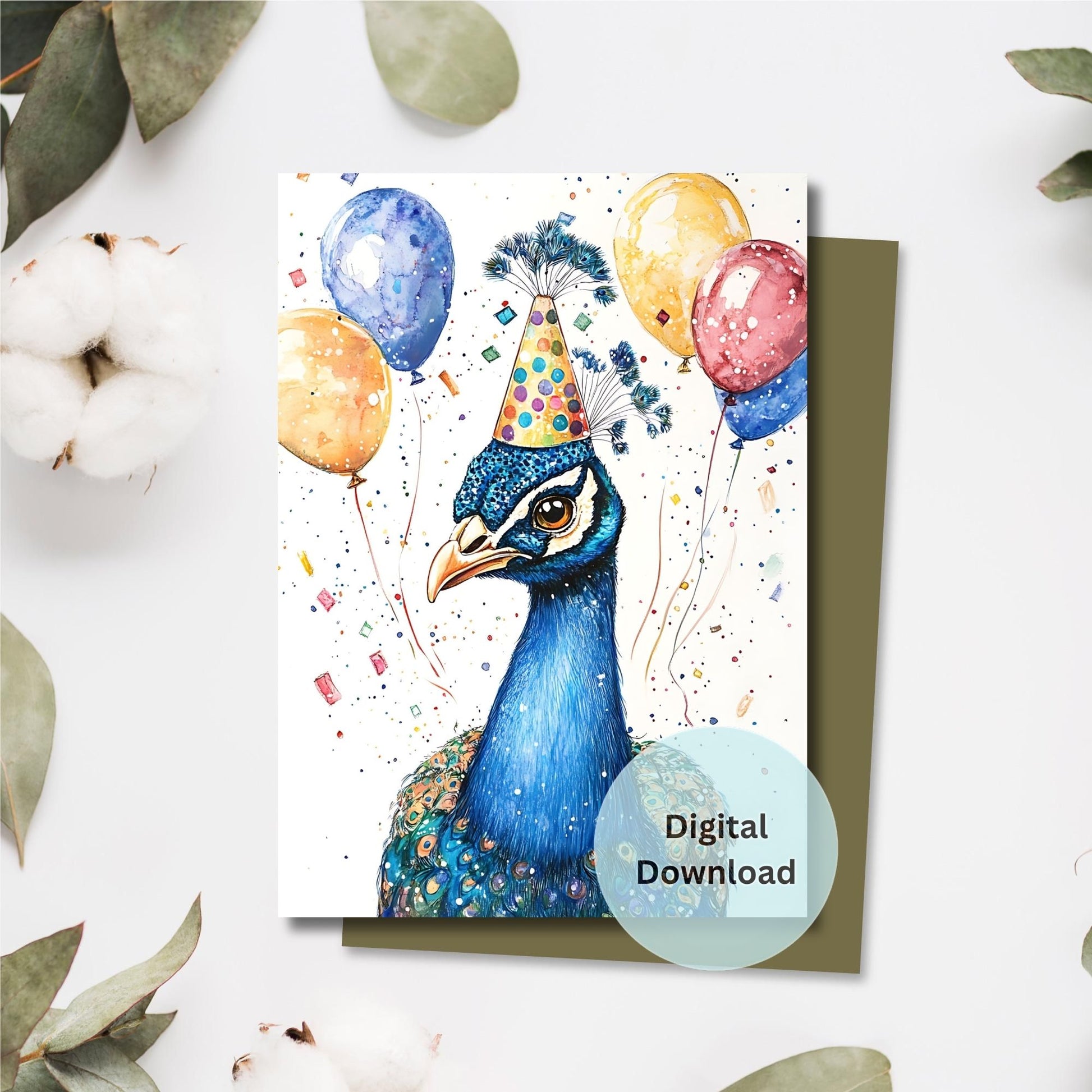 Elegant Peacock Birthday Card Printable Feather Design