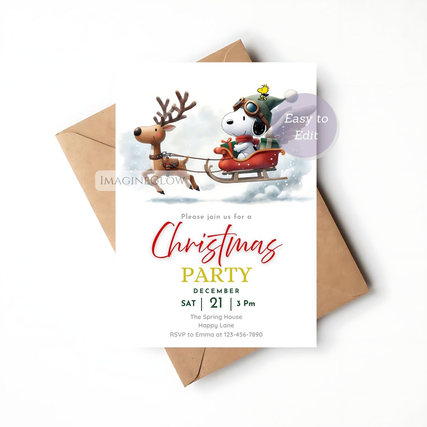 peanuts christmas party evite
kids snoopy christmas birthday invite