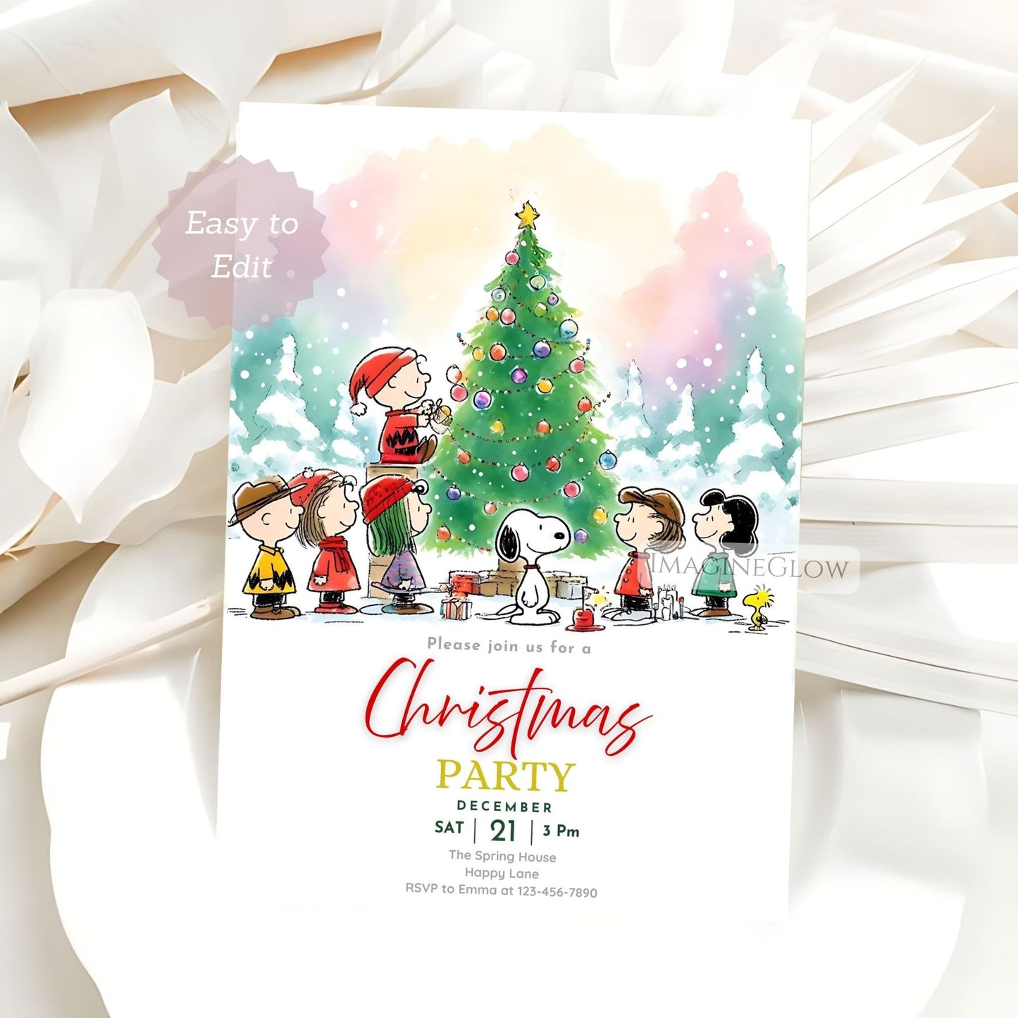 printable snoopy christmas party invitation