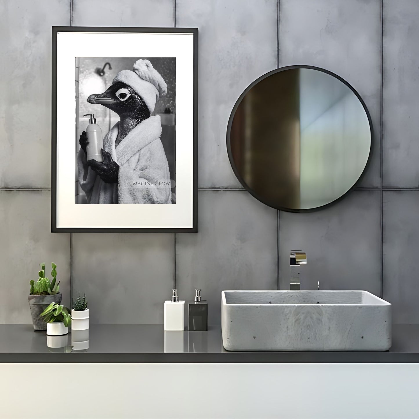 Penguin restroom decor art print