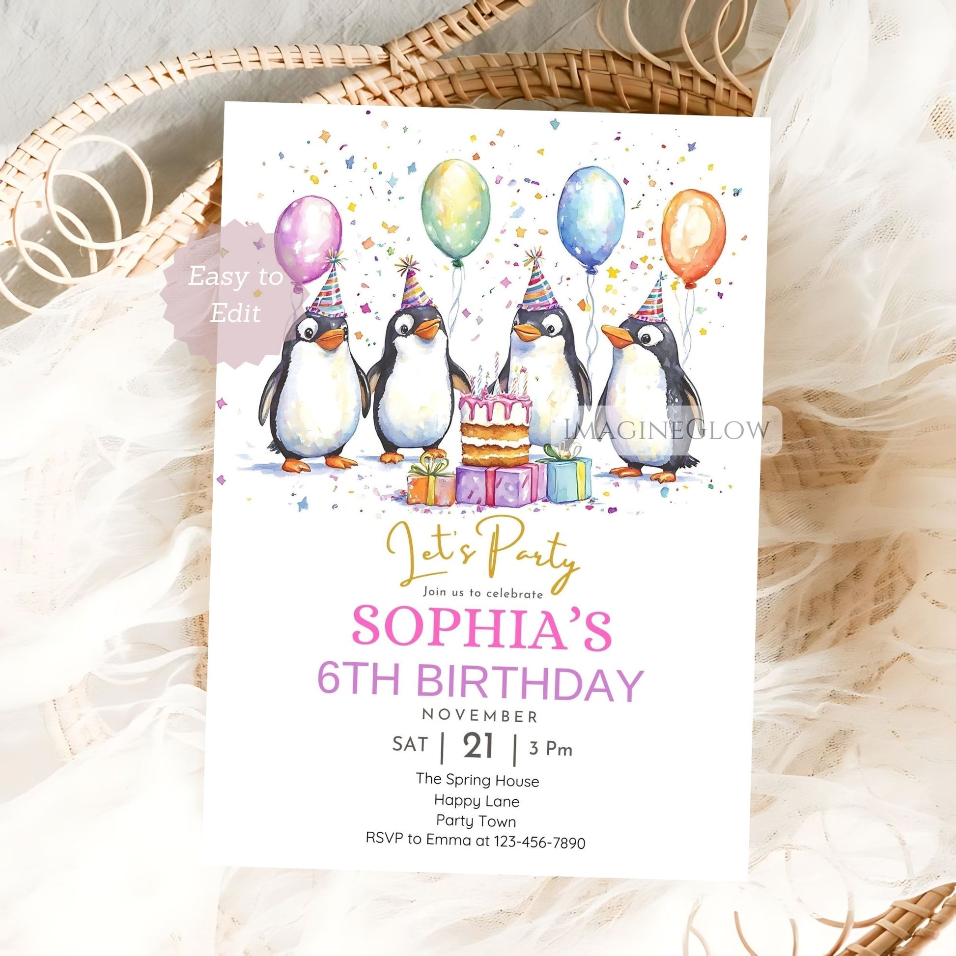 Chilly penguin party invite for boys or girls
