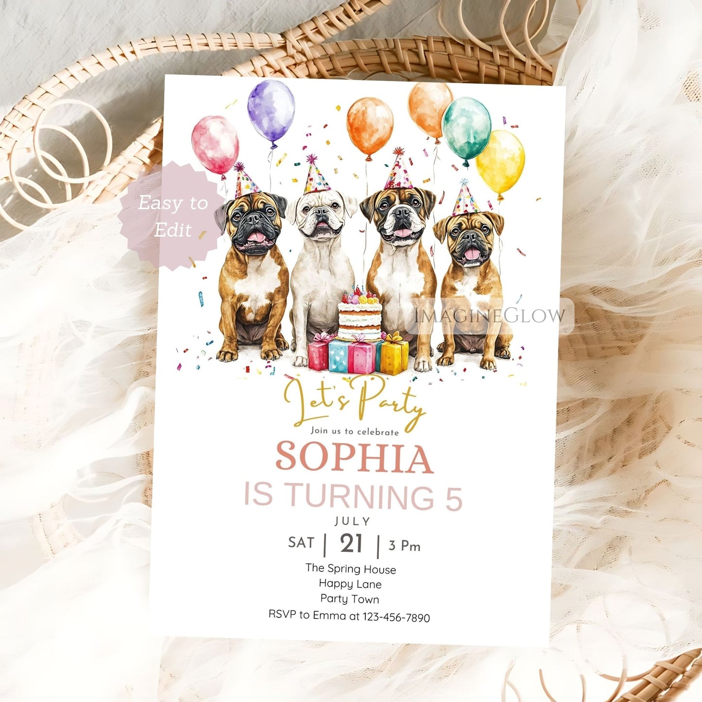 Personalized boxer dog birthday invitation
