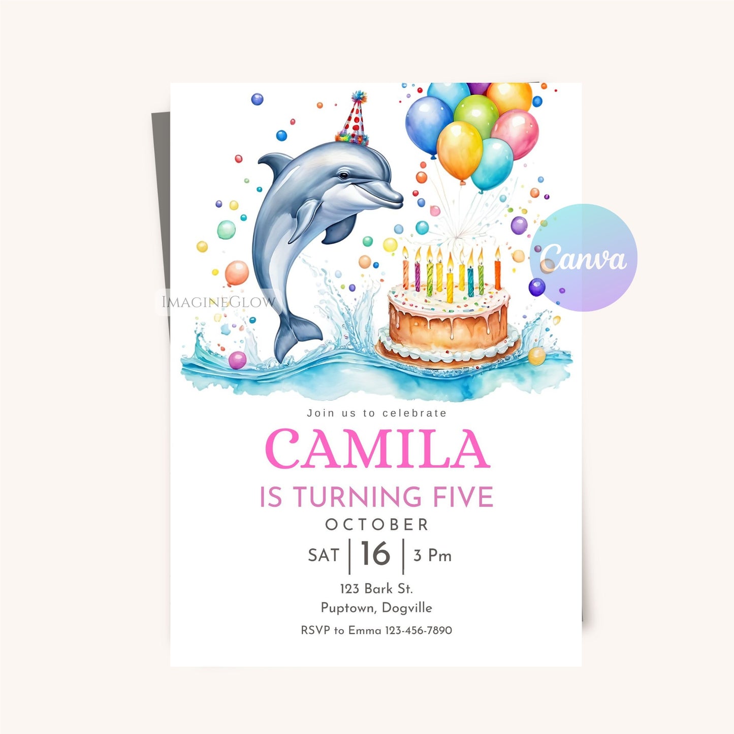 Kids ocean-themed birthday card with playful dolphin artwork