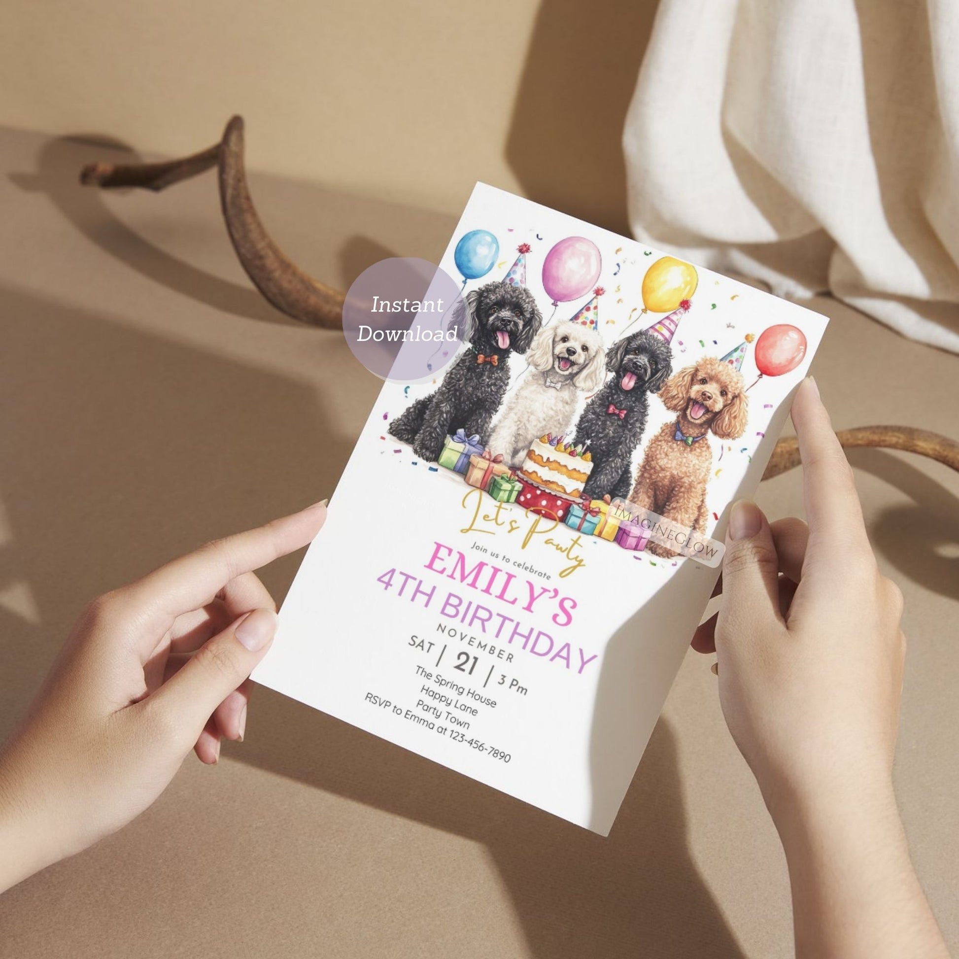 Printable puppy-themed birthday invitation