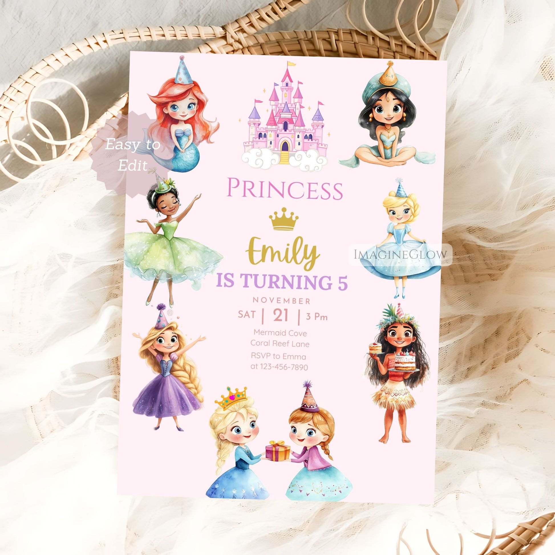 Editable princess birthday invitation