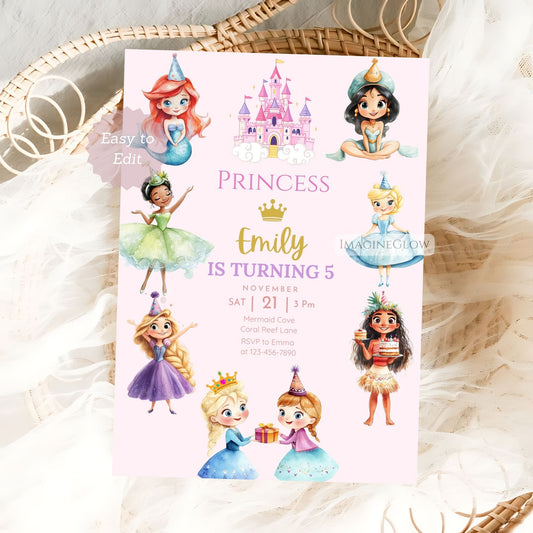 Editable princess birthday invitation