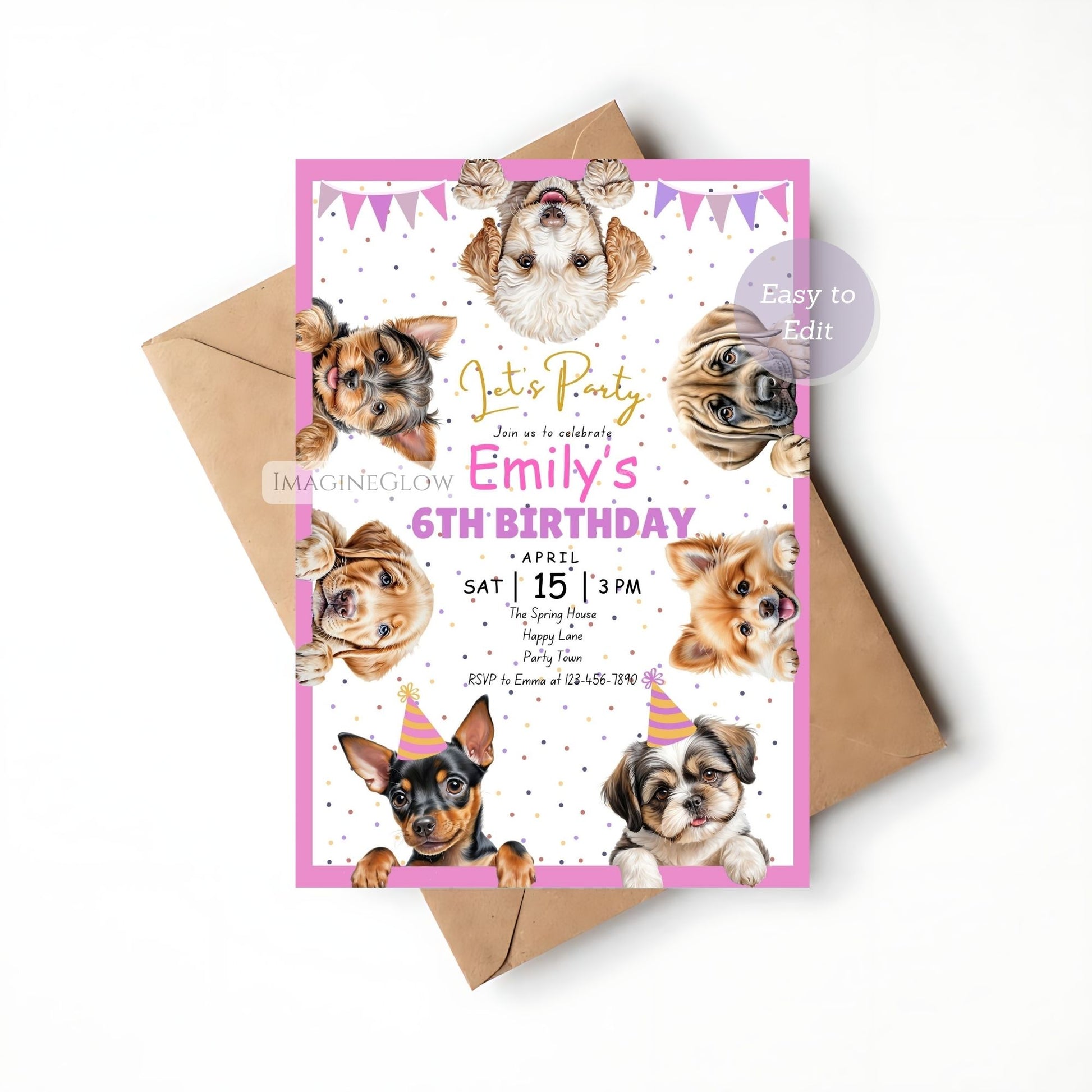 Printable dog birthday invitation for pet lovers.