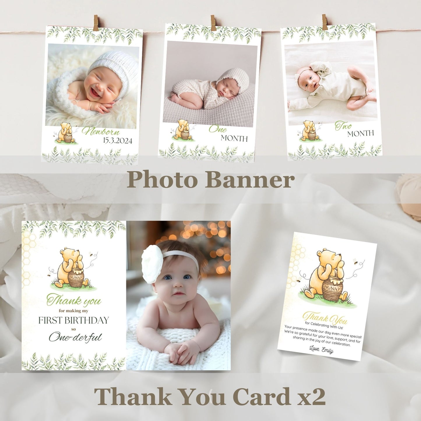 Winnie the Pooh First Birthday Bundle - Classic Pooh Bear Party Printables
