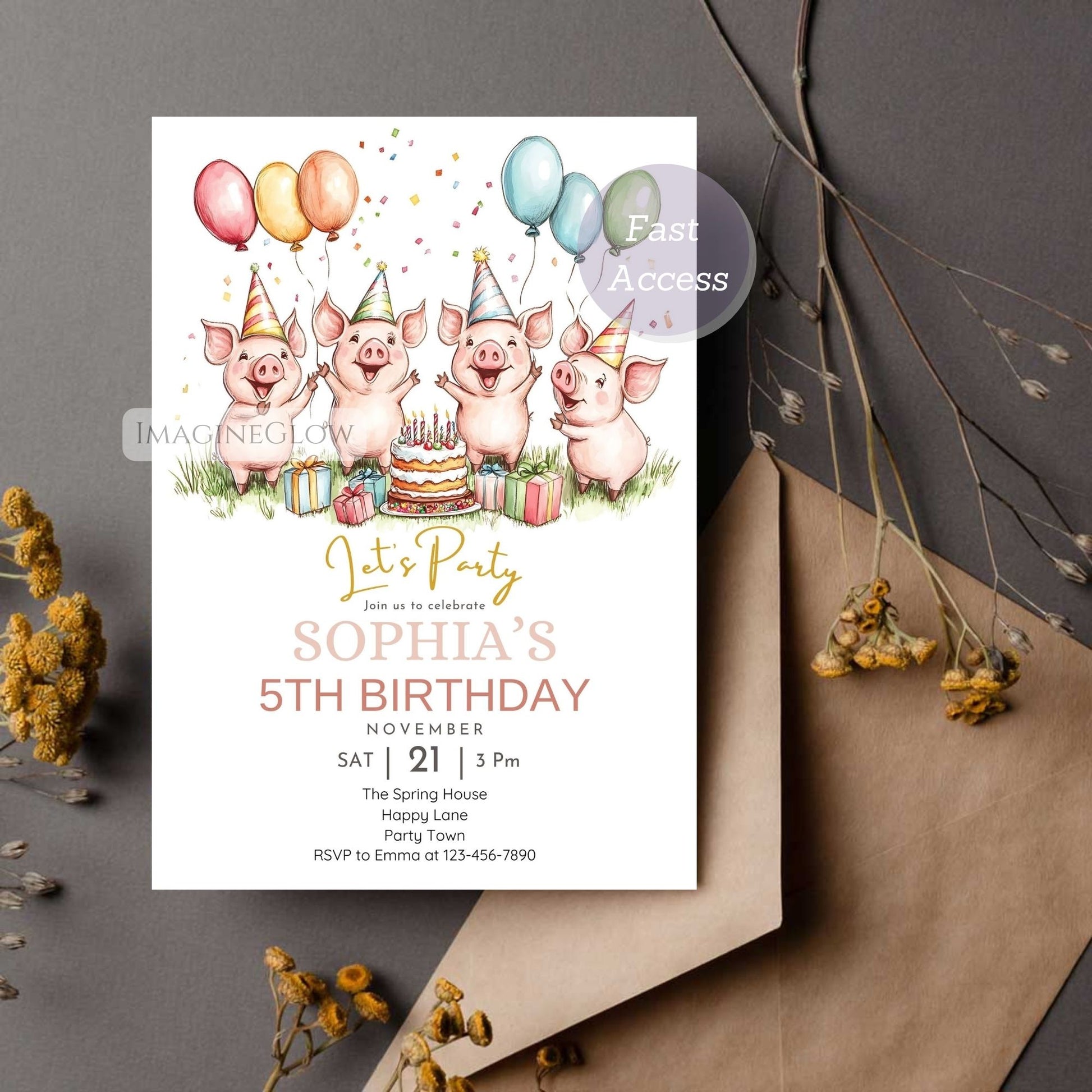 Piglet birthday invitation printable farm theme