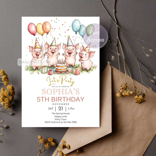 Piglet birthday invitation printable farm theme