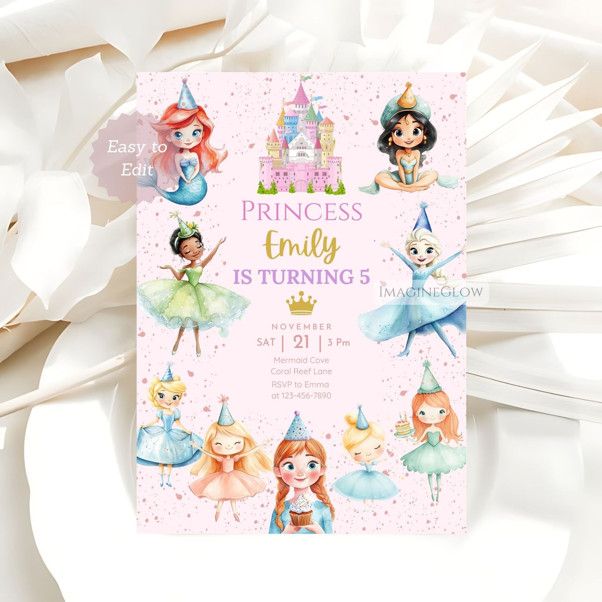 Editable princess birthday invitation