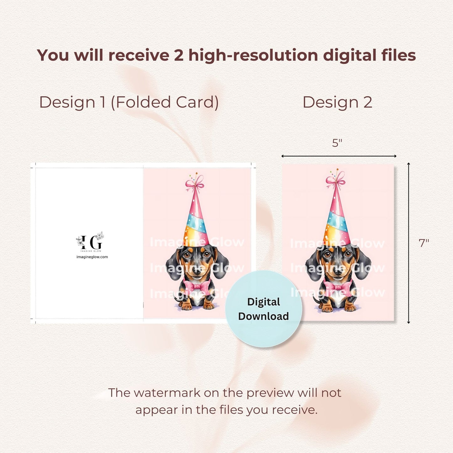 Cute dachshund birthday card in pink for party celebrations.