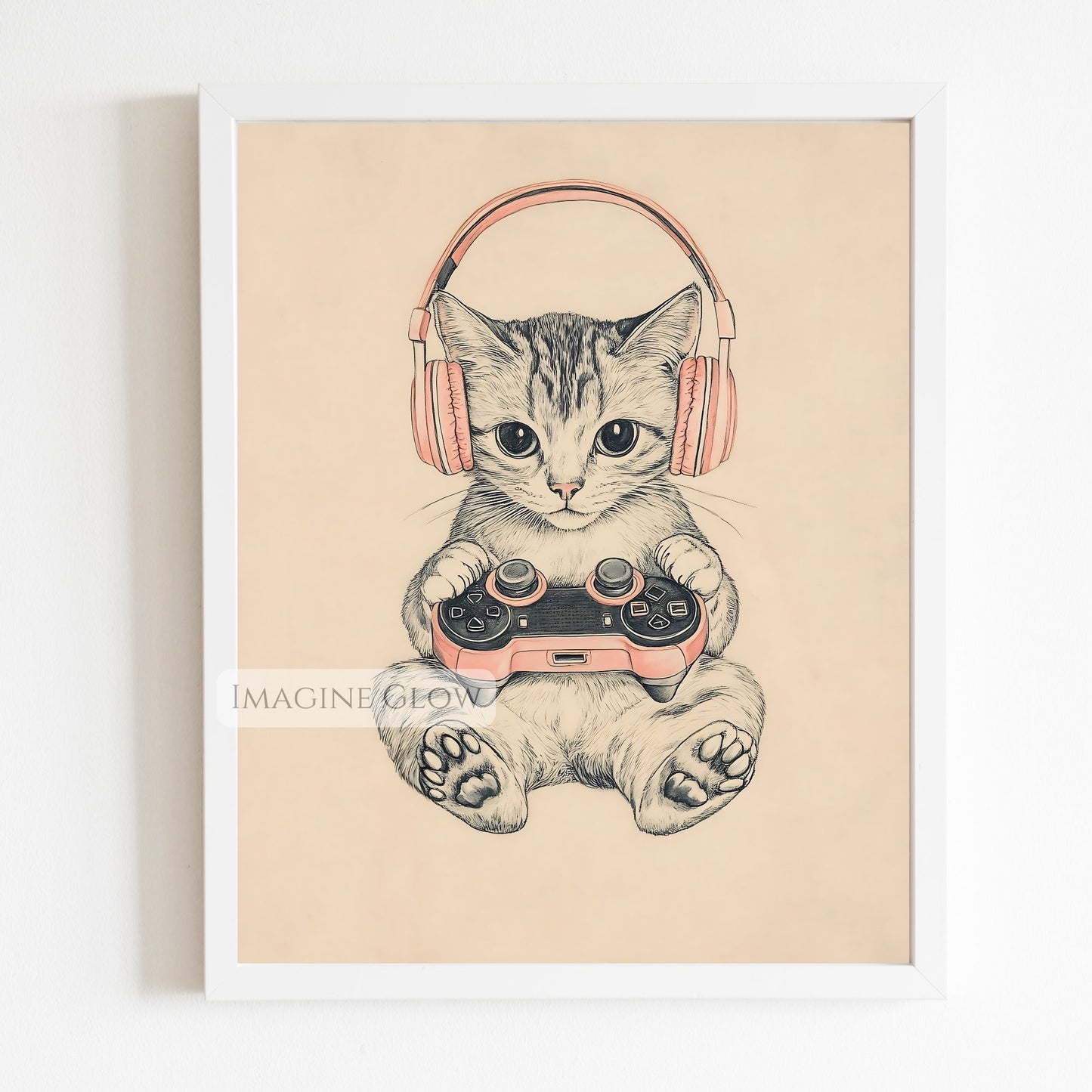 Pastel gamer girl cat poster for streaming setup