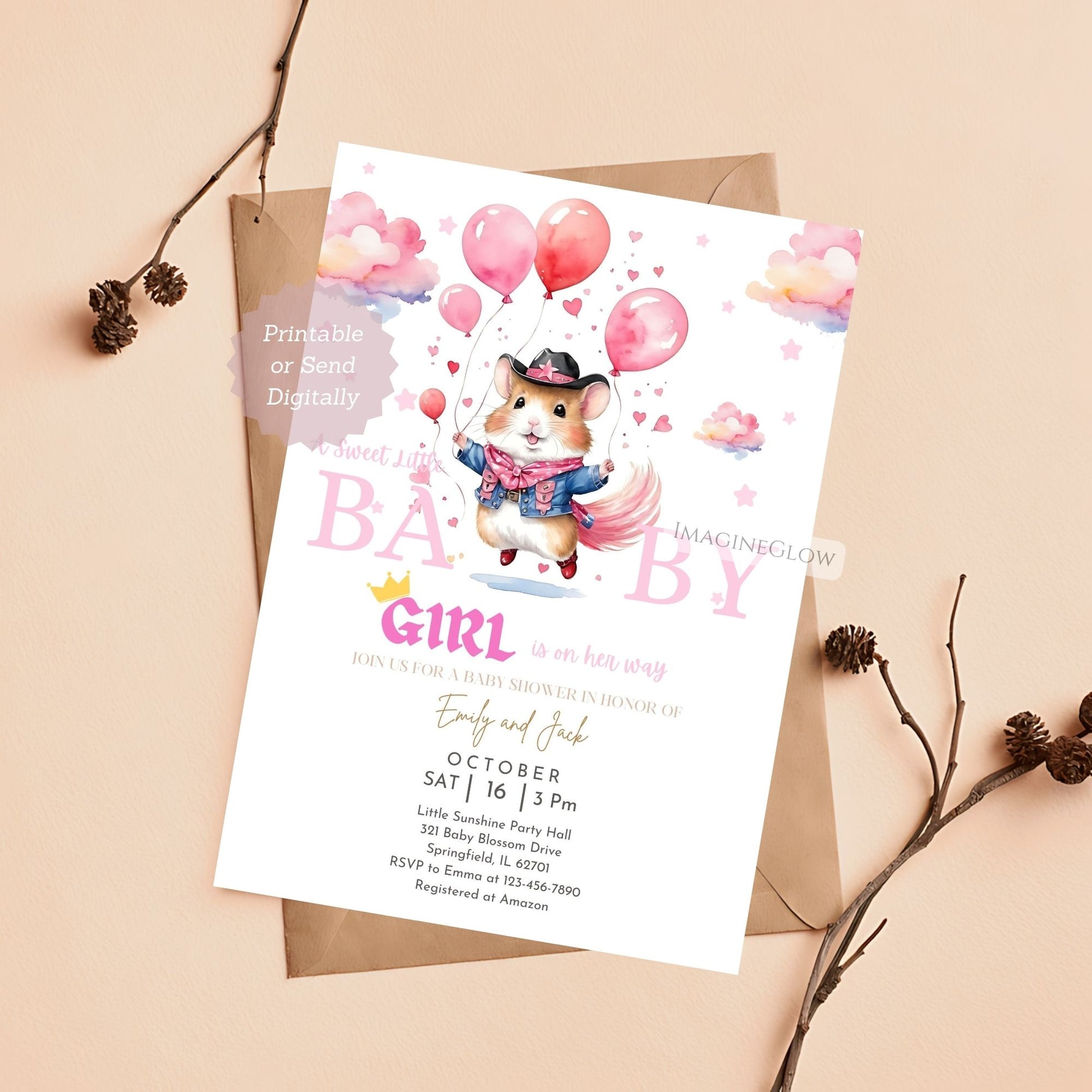 Cowgirl baby shower invitation
It’s a girl Western baby shower invite