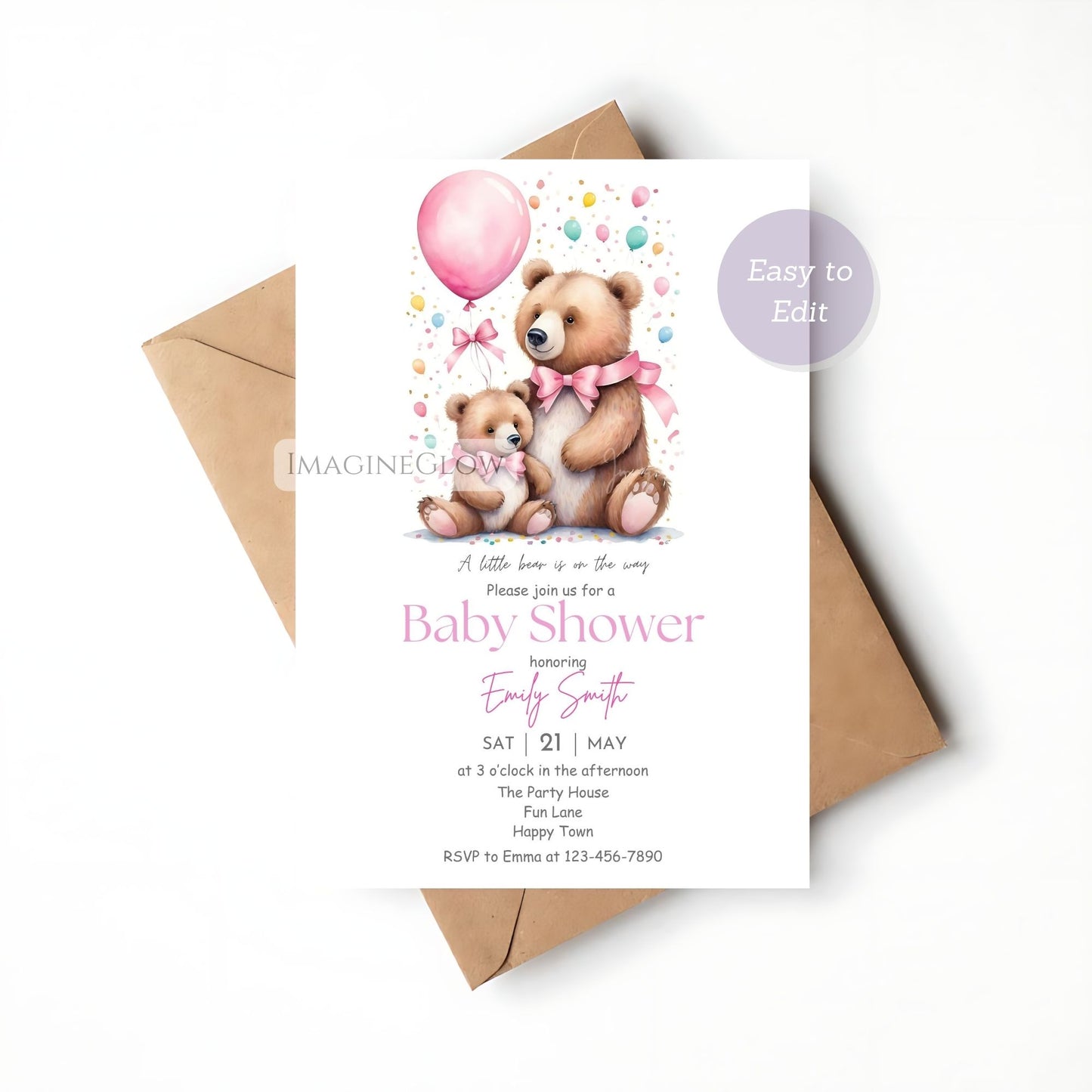 baby girl bear baby shower invitation