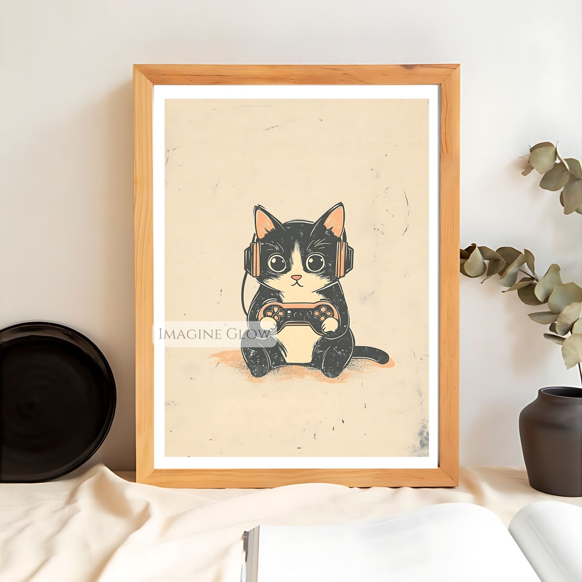 Fun and colorful cat gamer art print
Video game cat wall art for cat lovers