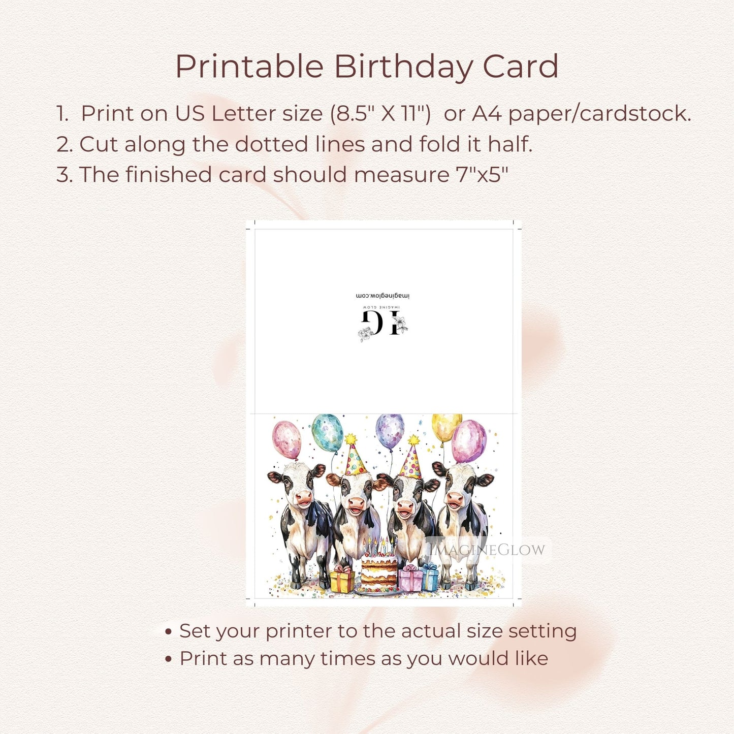 printable cow card
adorable farm animal card
whimsical birthday card