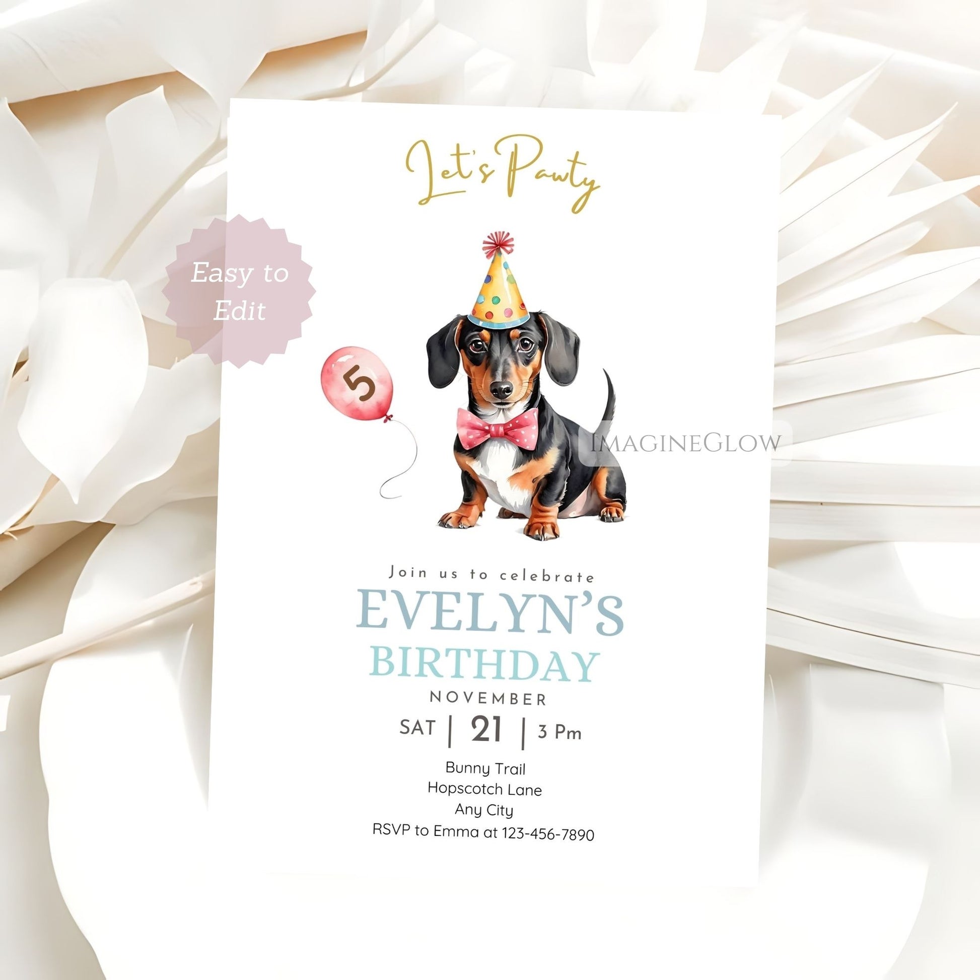 Editable dachshund birthday party invite