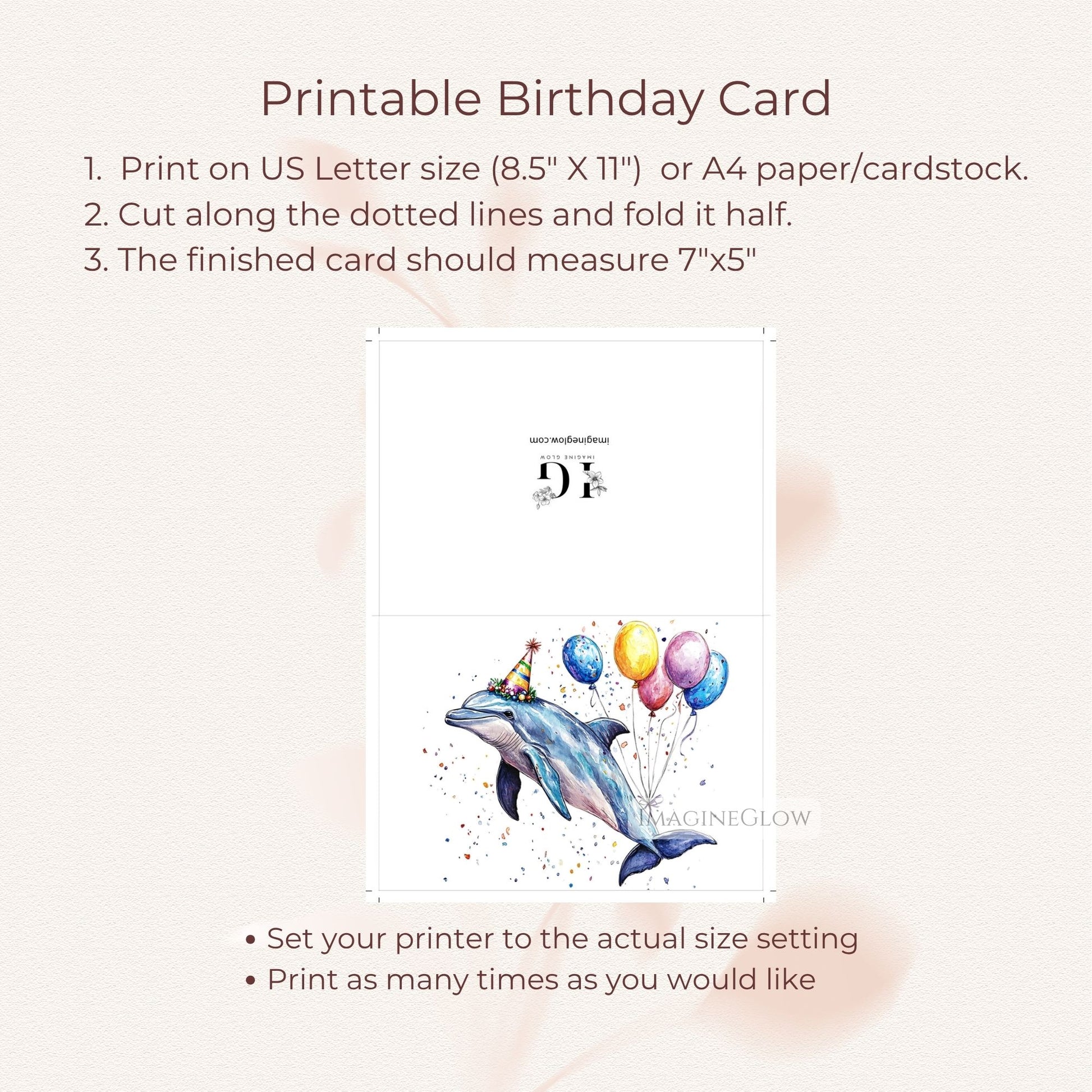 Birthday card for dolphin lovers
Marine life illustration card
Playful dolphin birthday printable