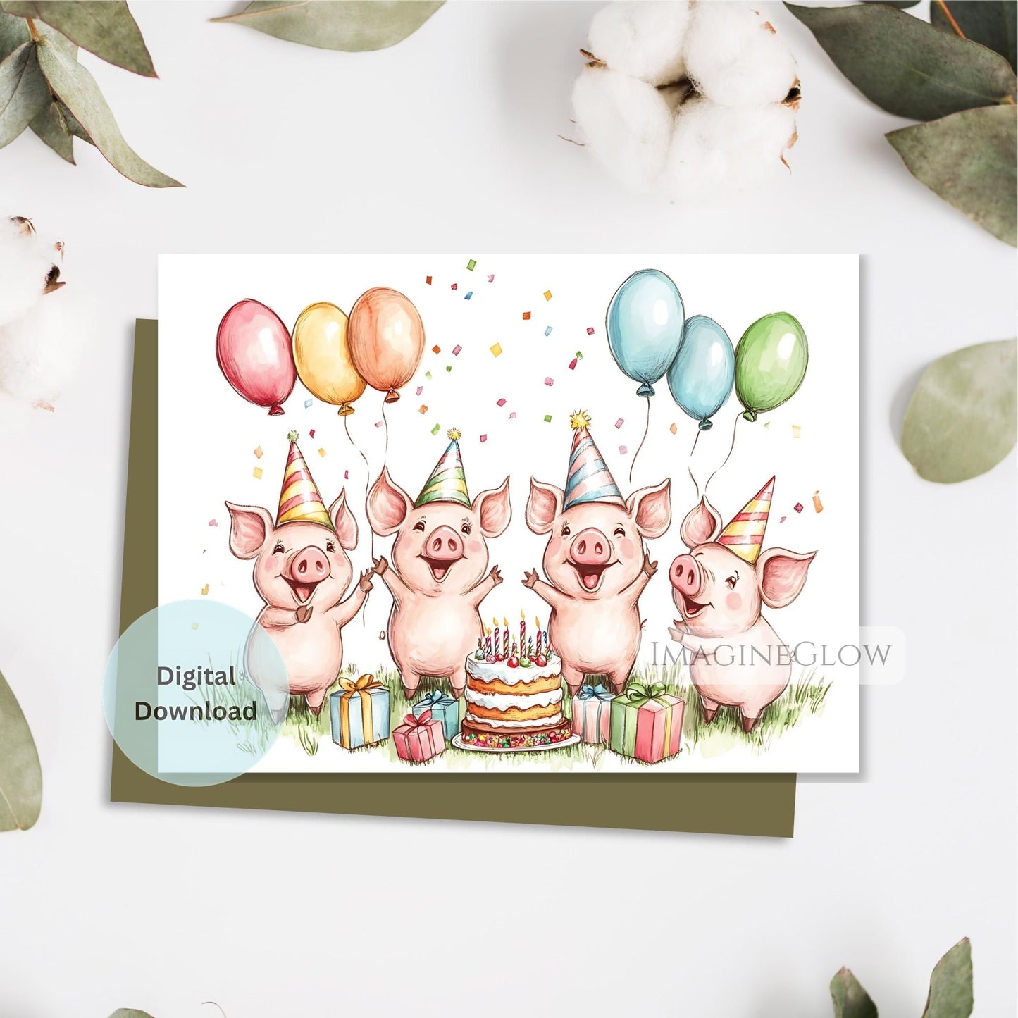 kids Piglet card
adult farm animal birthday card
playful Piglet illustration
cheerful animal birthday card
