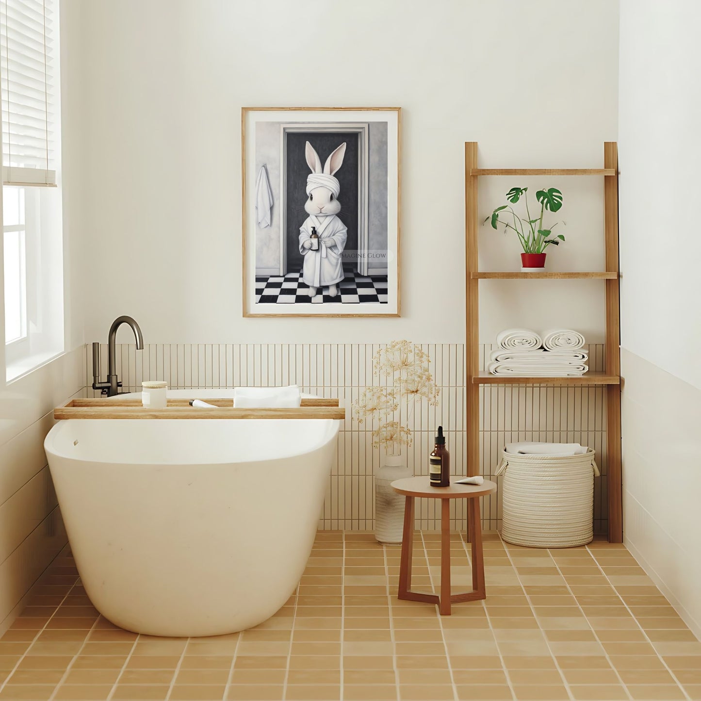 Funny bunny bathroom art for children's room