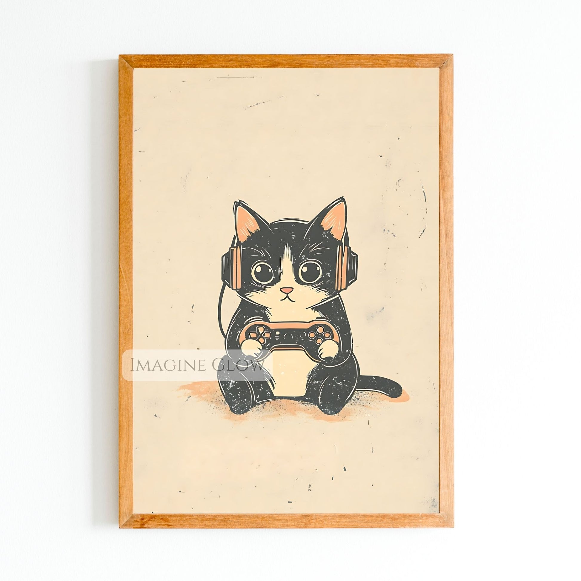 Gaming cat print with vibrant colors