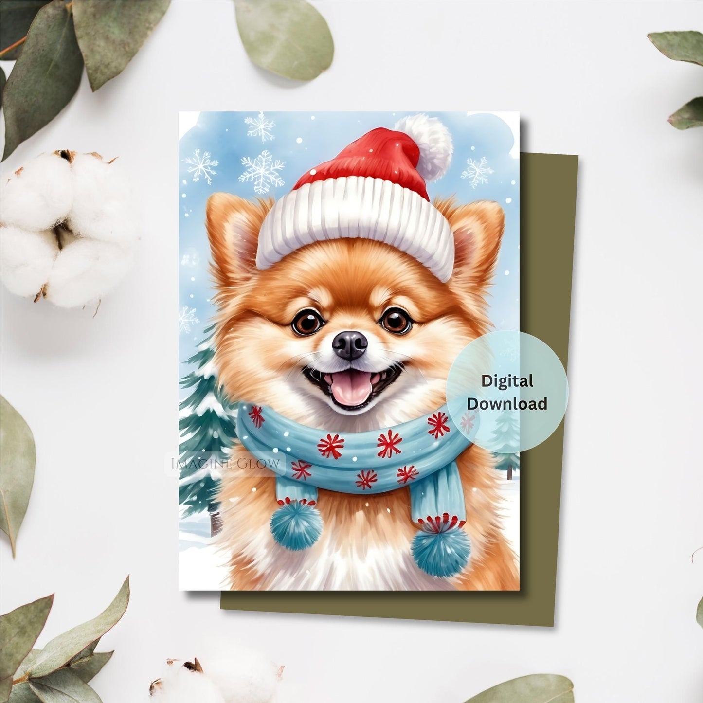 pomeranian christmas card festive winter design