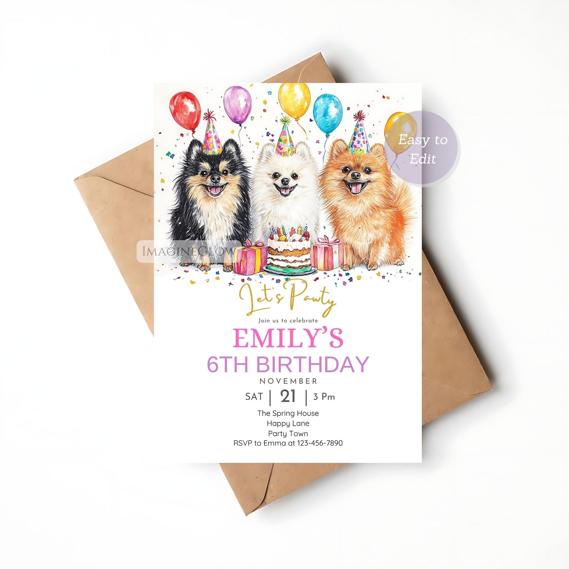 Customizable Pomeranian dog birthday invitation
Pomeranian puppies birthday invitation printable