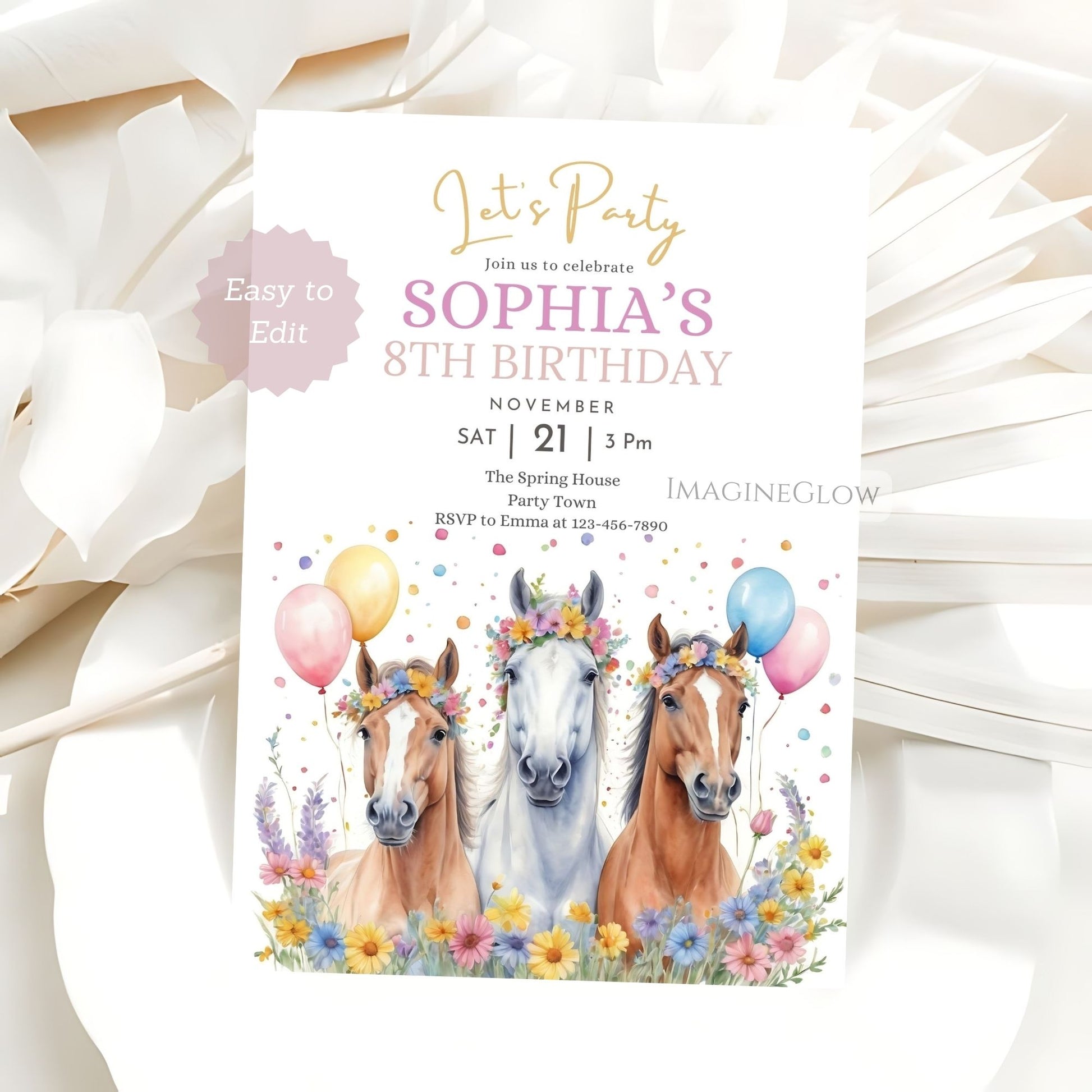 horse wildflower birthday invitation
pony party floral theme invite