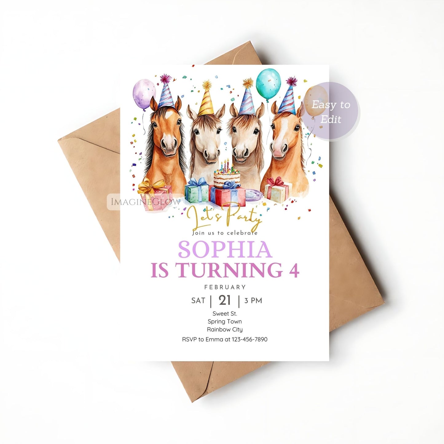 Cute Pony Party Invitation for Kids
Cowboy & Cowgirl Horse Birthday Invite
