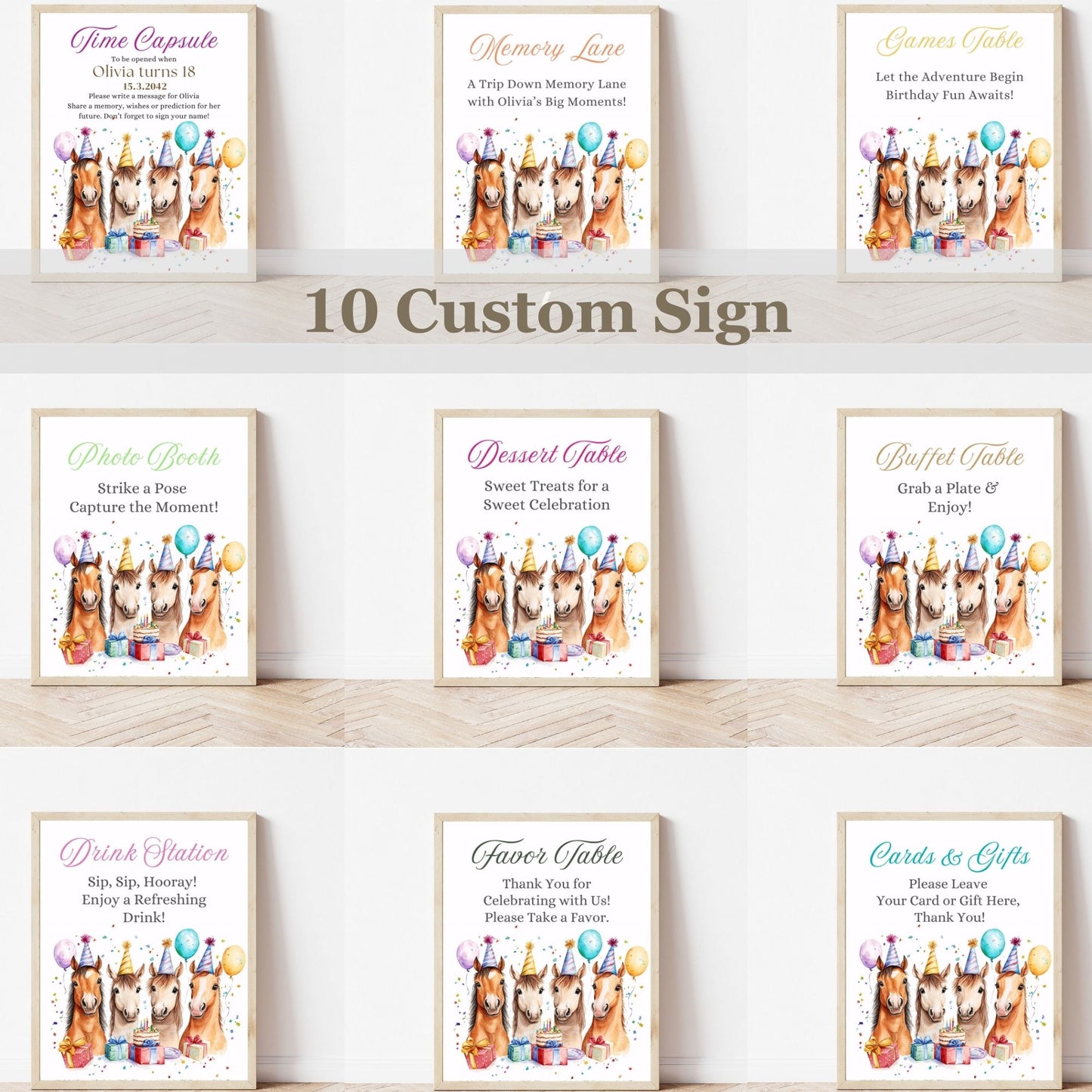 Editable horse-themed party sign