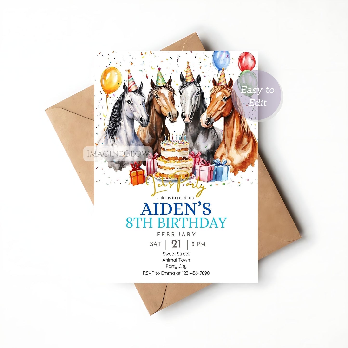 Customizable horse birthday invitation digital