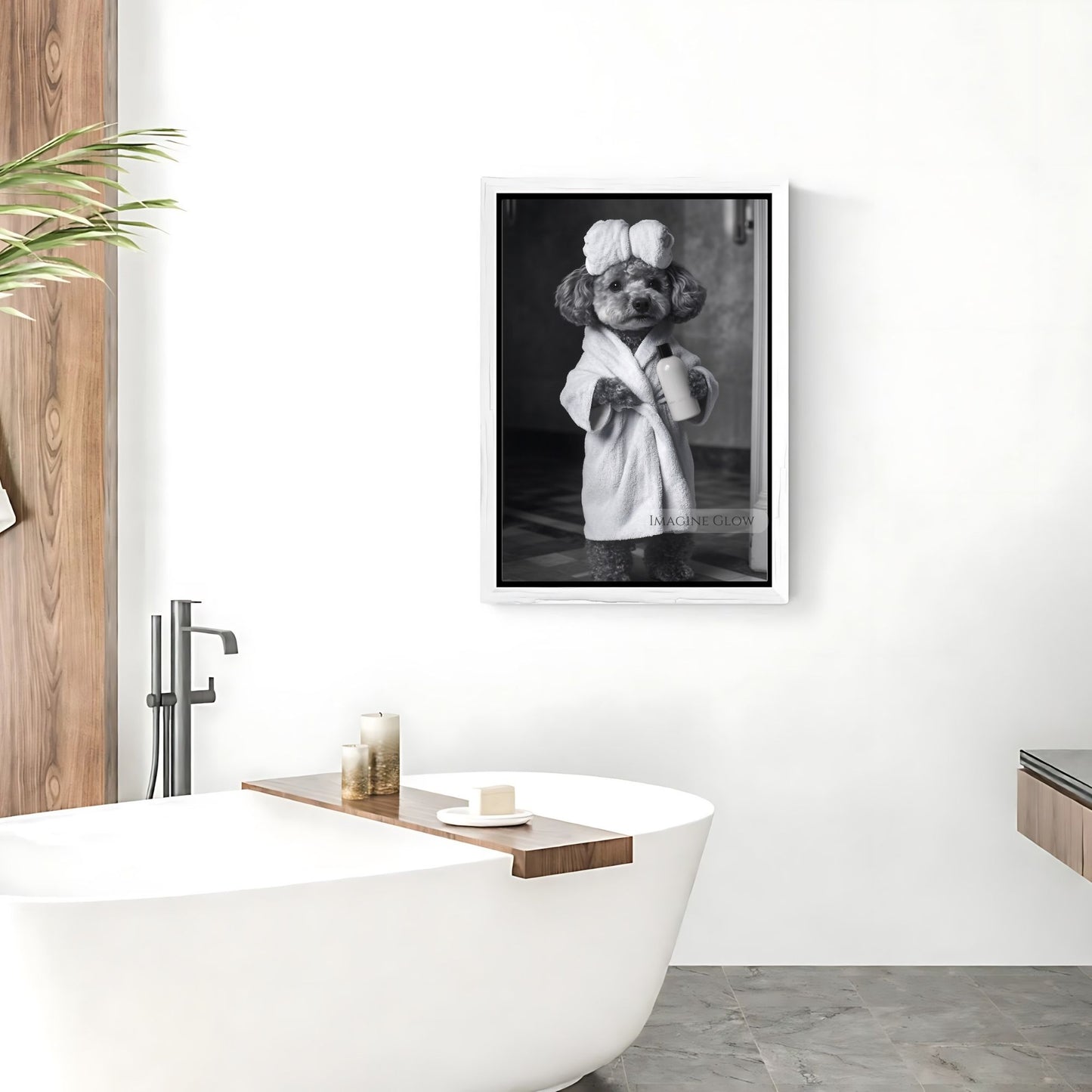 Black and white poodle art for restroom