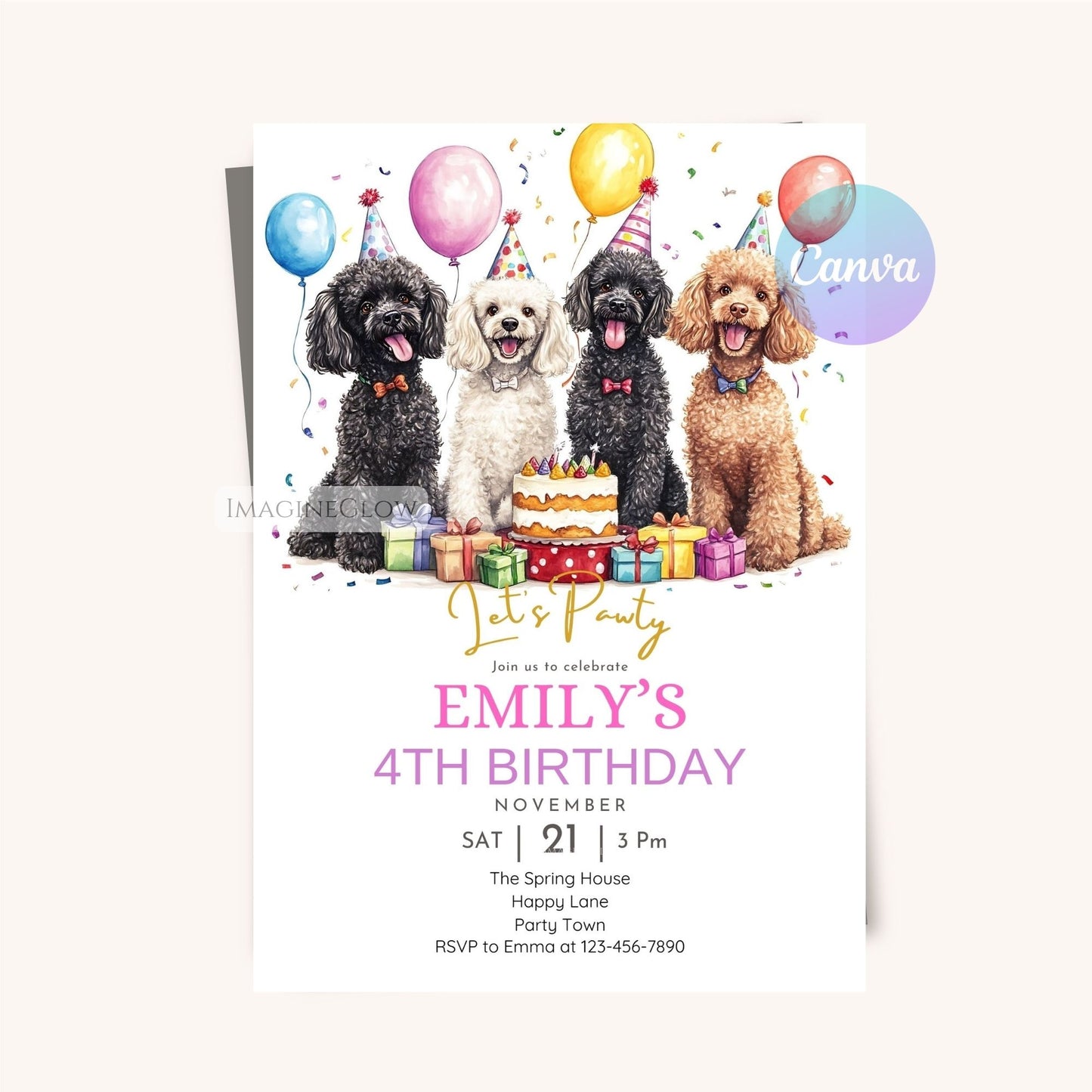 Customizable Poodle dog party invitation