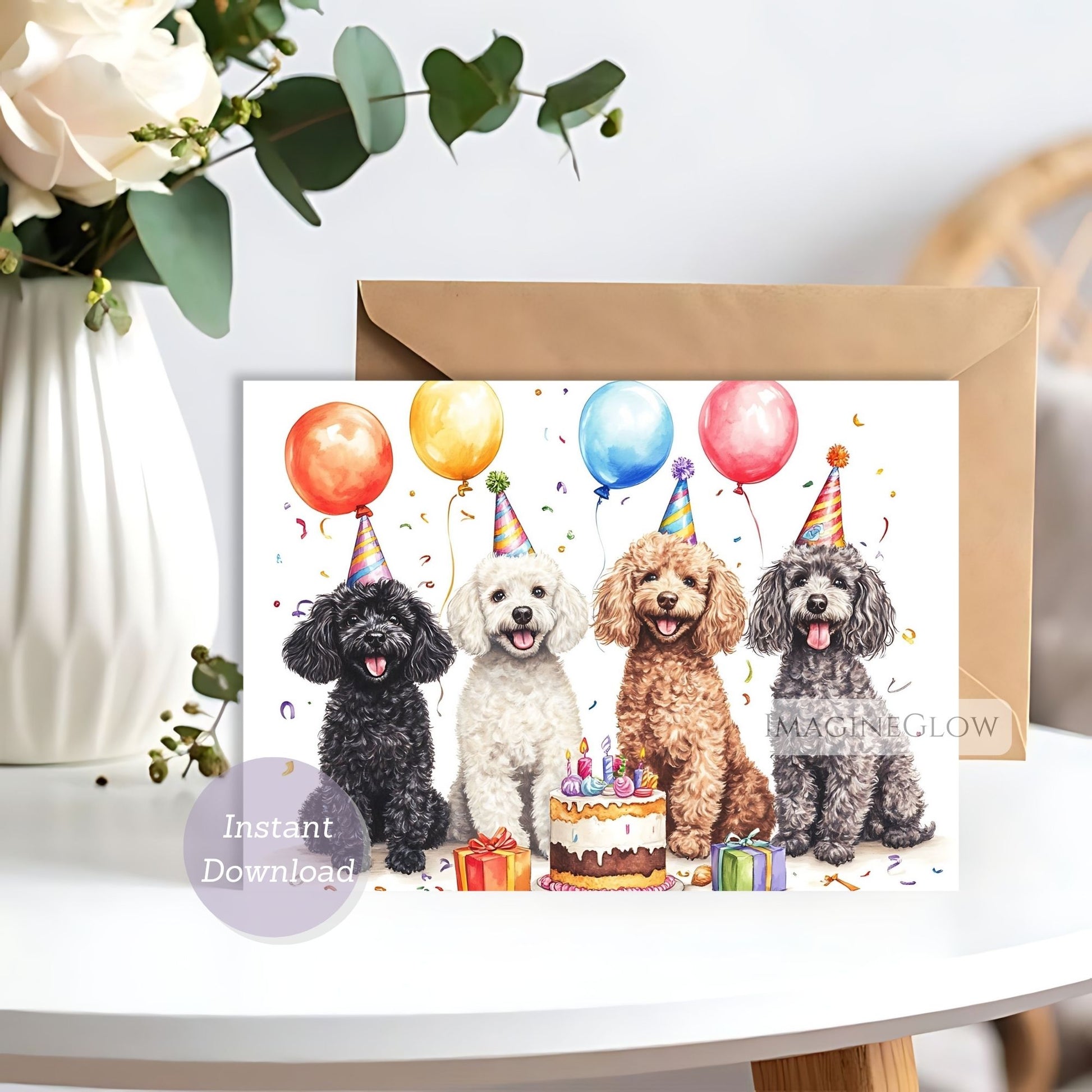 printable poodle dog card
happy birthday card four poodles