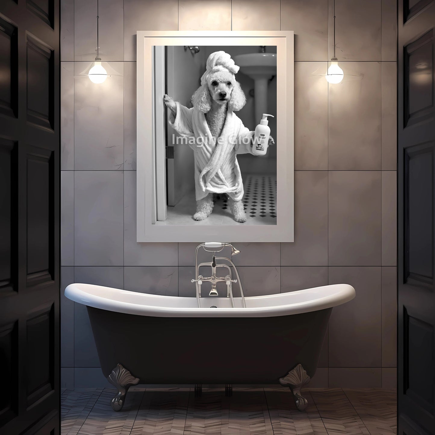 Quirky animal humor in a poodle wall art for toilet wall decor.