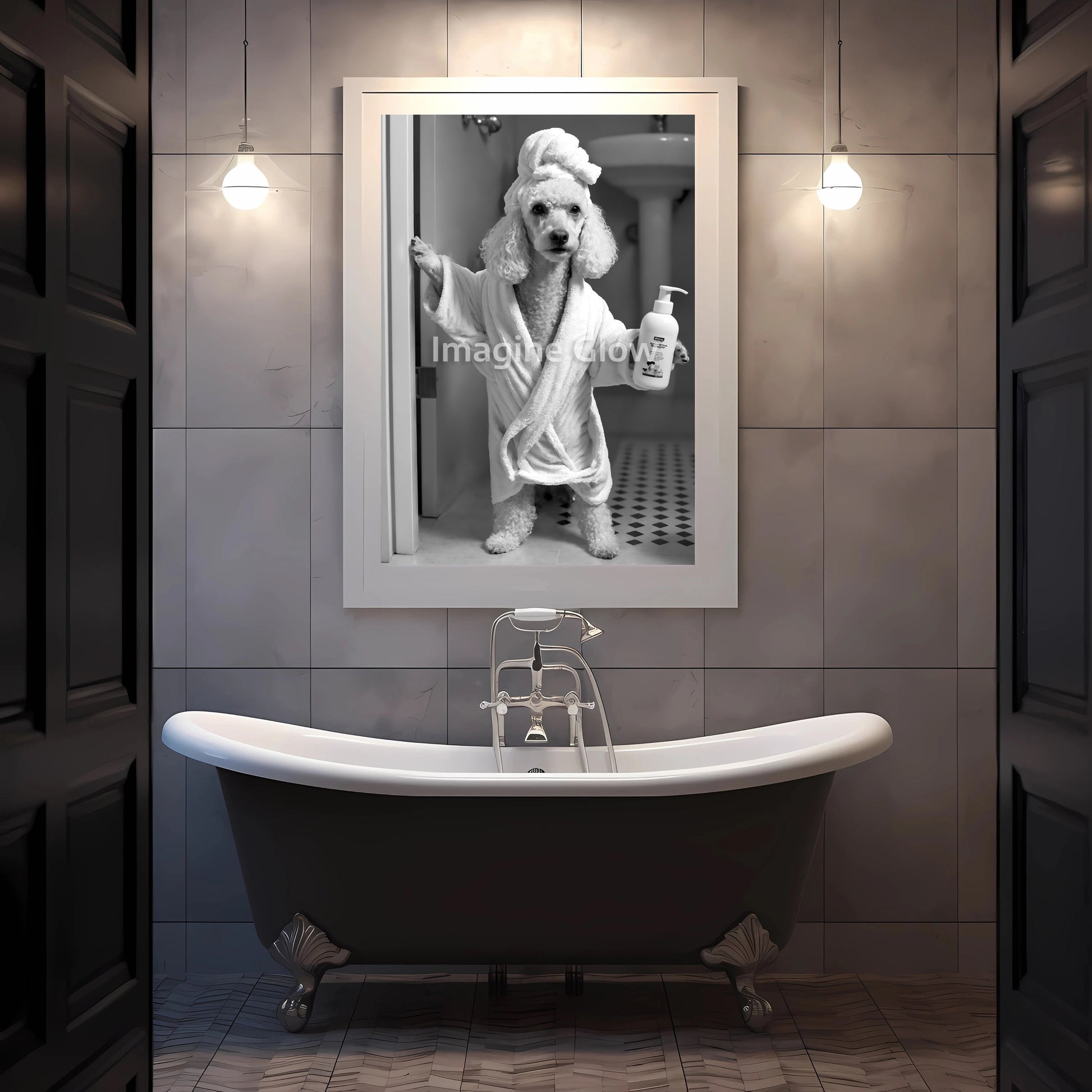 Quirky animal humor in a poodle wall art for toilet wall decor.